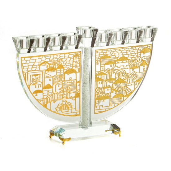 h24 חנוכיה קריסטל ירושלים של זהב עיטור מתכת בזהב
