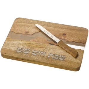מגש חלה עץ מנגו טבעי וסכין